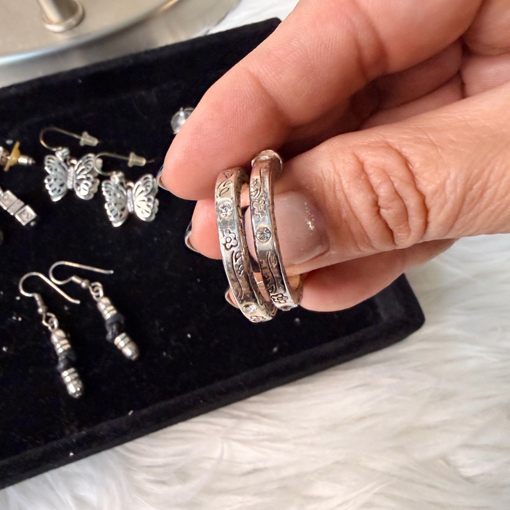 Brighton Silver Hoop Earrings with stones. Excellent condition.